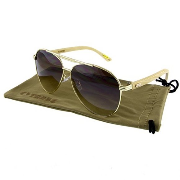 Accessories - Gold Aviator Sunglasses with Bamboo Arms